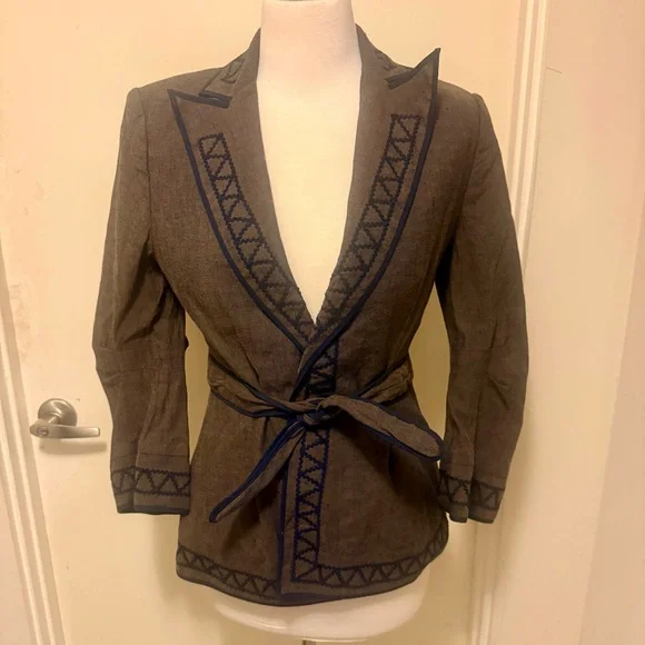 BCBGMaxAzria Olive Green Blazer with Midnight Accents - Picture 3 of 8
